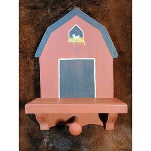 Handmade Tole Painted Farmhouse Barn‎ Shelf Peg Hook Wall Decor Chicken Country